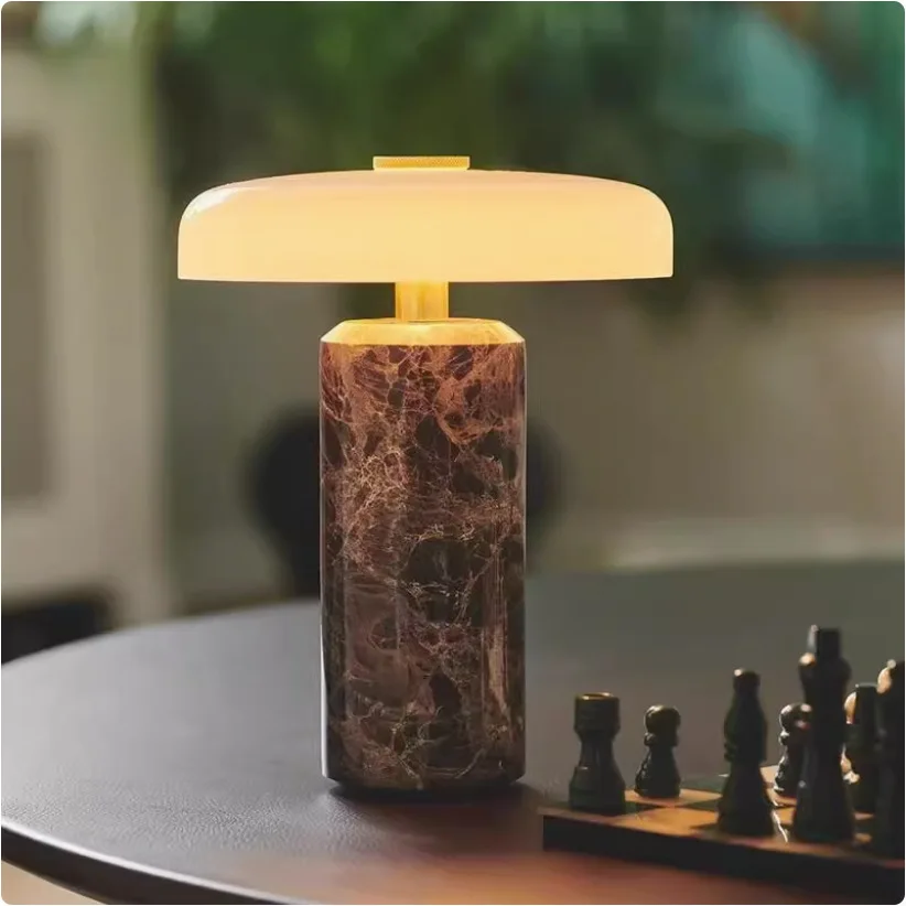 Touch Control Rechargeable Marble Desk Lamp, Creative Decorative Table Light For Bedroom Study Living Room