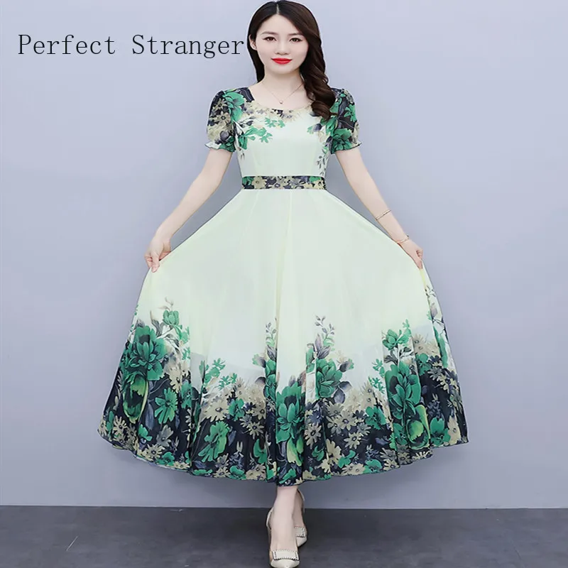 2022 Vintage Floral Long Dress Women Summer Elegant Linen Short Sleeve Boho Dress Female Holiday Sundress Party Dresses Vestidos