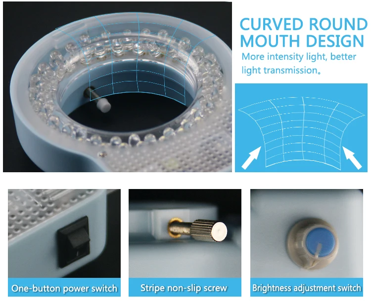 SS-033 56 LED Ring Light illuminator Lamp 0-100% Adjustable Lamp LED Circle Light for Trinocular Stereo Zoom Microscope
