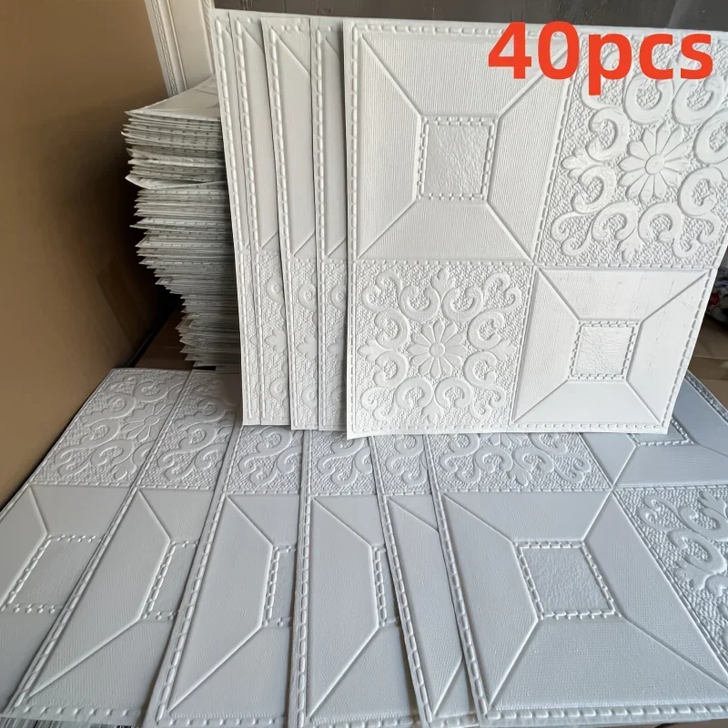 40pcs 3D Self-Adhesive Foam Wallpaper 35cm X 35cm Waterproof Stain-Resistant Easy To Clean for Bedroom Living Room Kitchen Decor