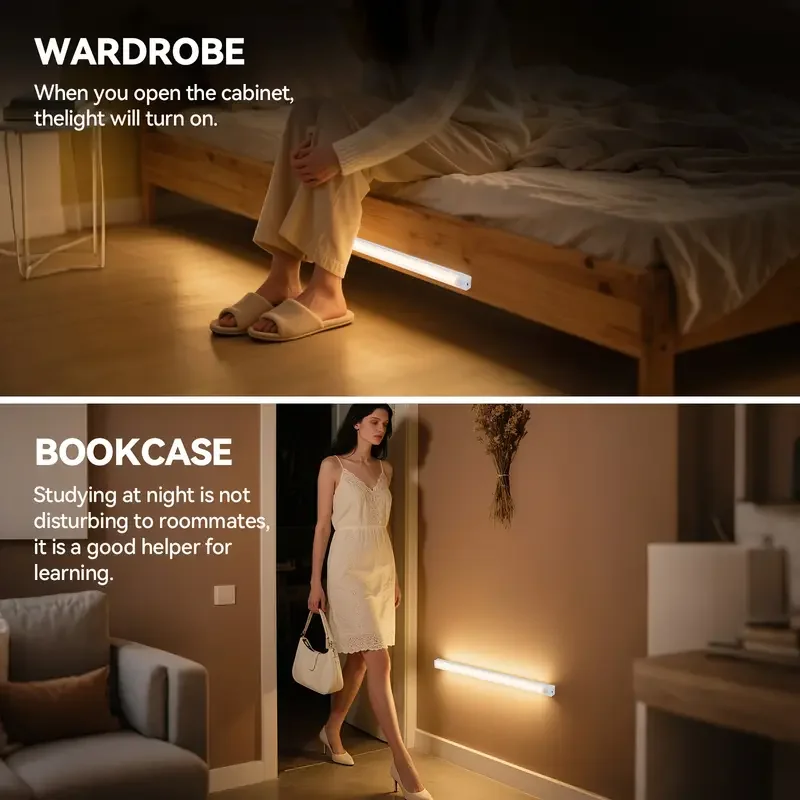 4 قطع من مصابيح الخزانة بمستشعر الحركة LED اللاسلكية القابلة لإعادة الشحن - مثالية للخزانة والمطبخ وخزانة الملابس والسلالم - تعمل بالبطارية ليلاً #4