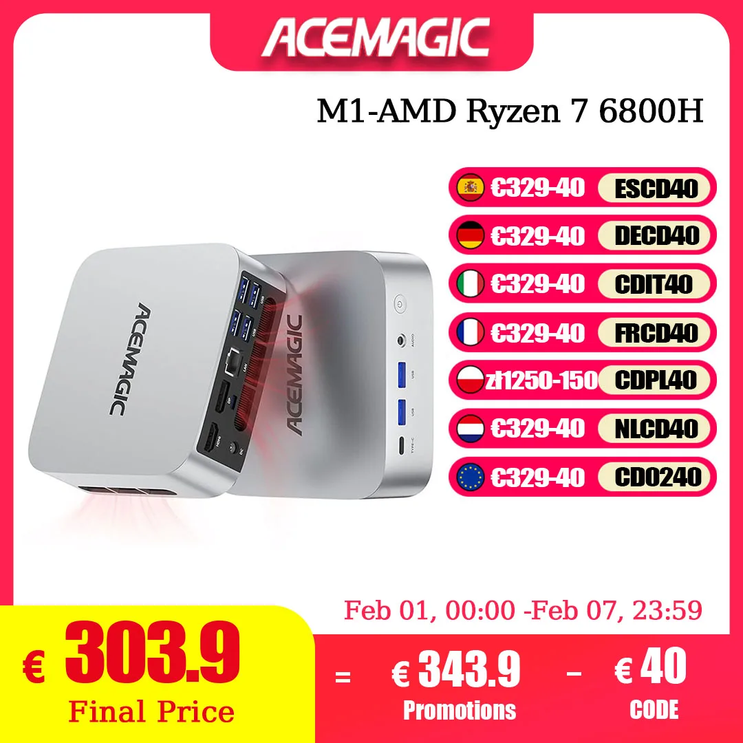 ACEMAGIC M1 Mini PC Intel Core i9-11900H/13900HK AMD Ryzen 7 6800H Mini Computers 4K Triple Display BT5.2/WiFi 6/Dual Channel