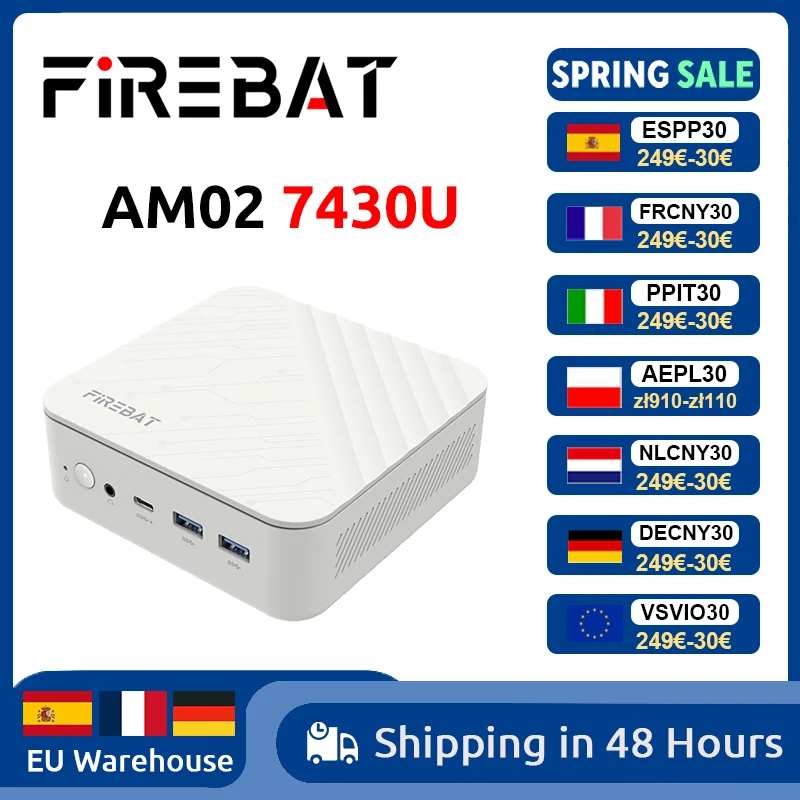 FIREBAT AM02 MINI PC AMD Ryzen 5 7430U Windows 11 Mini PC 16GB DDR4 3200MHz 512GB SSD Wifi 6 BT5.2 HDMI 2.1 ordinateur de bureau