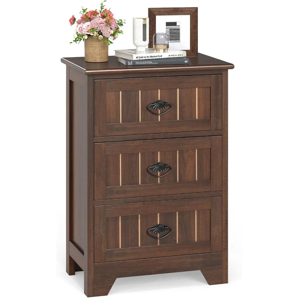 

Farmhouse Nightstand with 3 Storage Drawers, Sofa Side Table with Fluted Accents & Exquisite Metal Handles, Bedroom, Bed