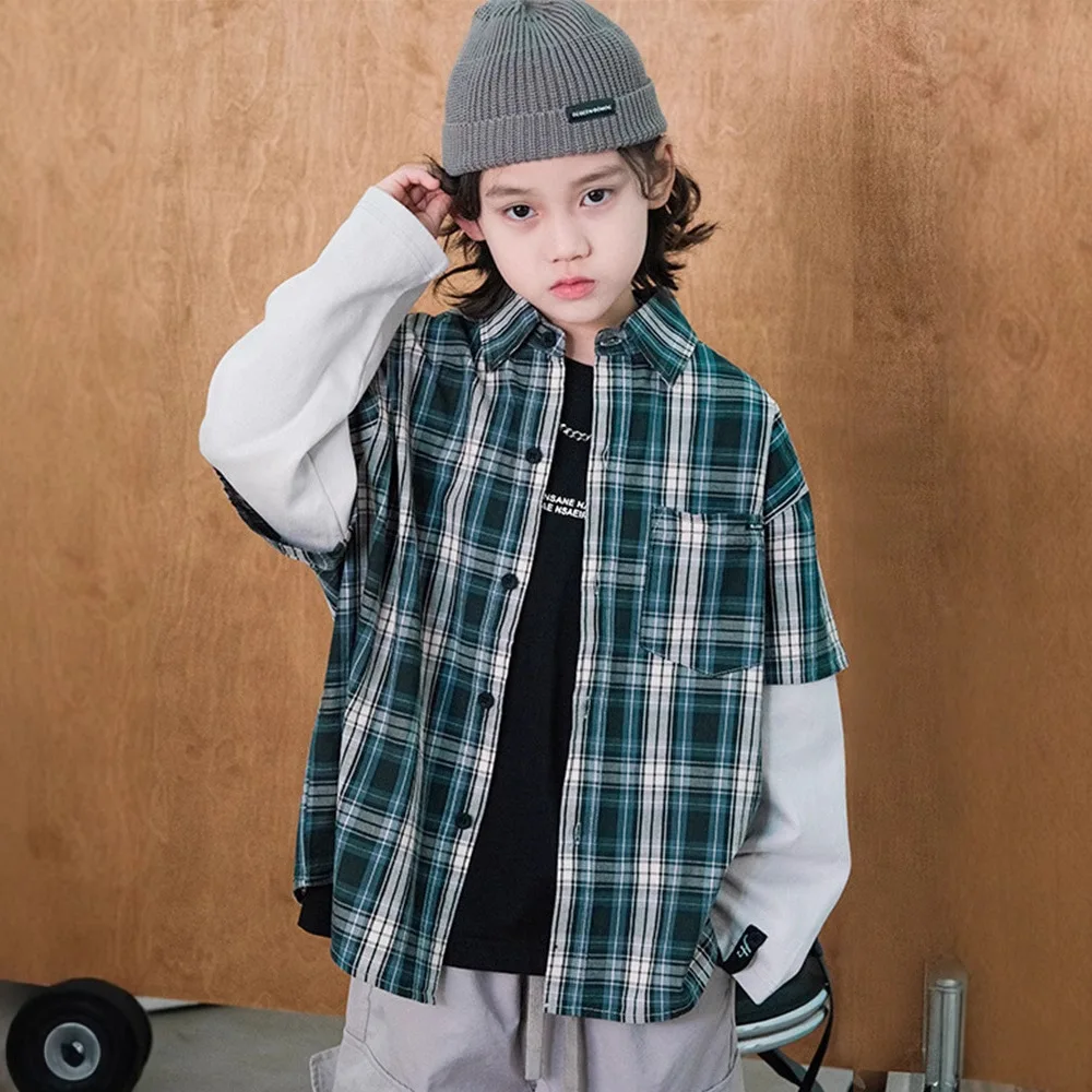 

2025 New Boy Fake Two Long-Sleeved T-Shirts Children's Autumn Shirts Base Jacket Big Boys