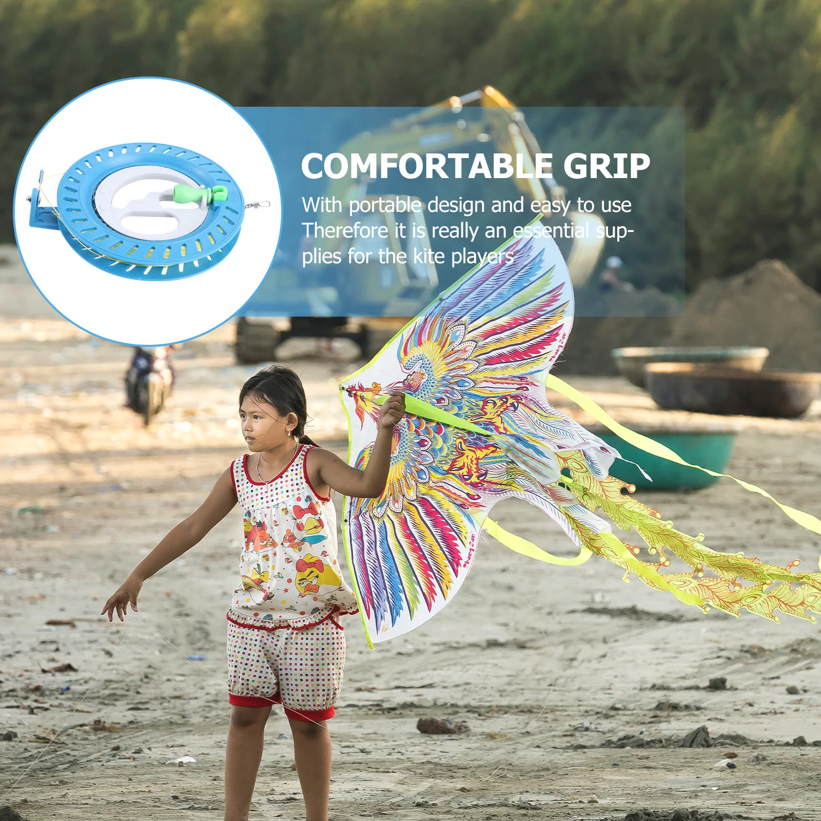 Carrete de línea de cometa con agarre manual para niños, rueda de plástico ABS de 15cm, línea de 150m bloqueable, bobinas suaves antirretroceso, juguete para diversión al aire libre, seguro, 2 uds.