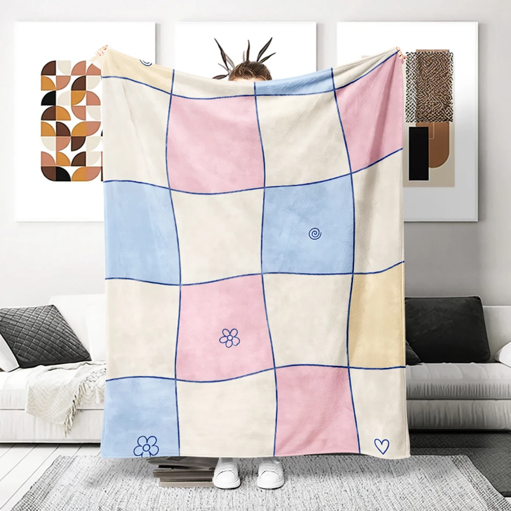 Pastel Warped Checker Flannel Blanket Perfect For Sofa Office Bed Travel Sleep Read Relax Camping Four Season Use