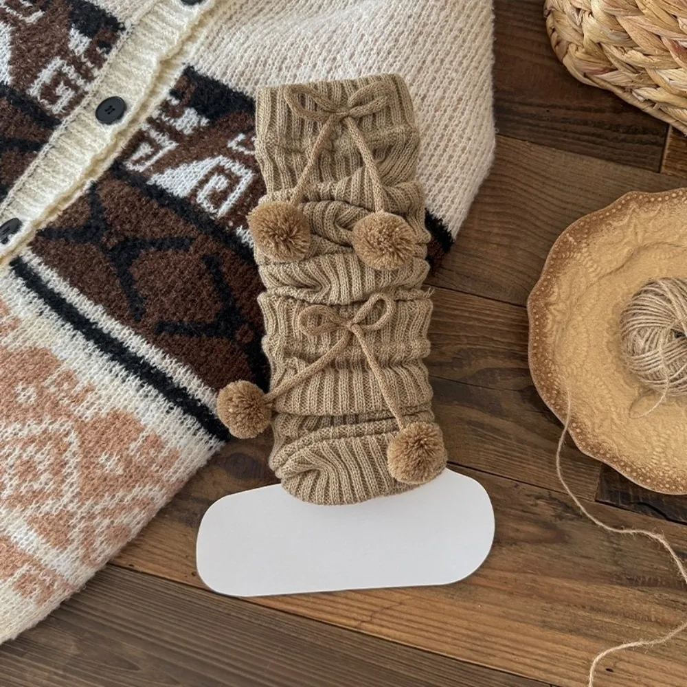 

New Solid Color Leg Warmers Knitted Bow Thickened Middle Tube Socks Harajuku Boot Covers Women