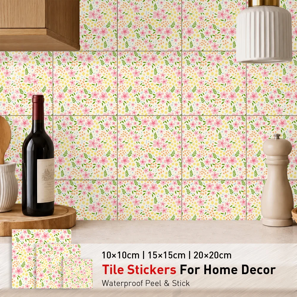 Wildflower Tile Stickers Waterproof Peel and Stick Self Adhesive Oil Proof Backsplash Decals Floral Wallpaper for Cottage Decor