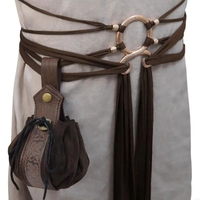 

L5YC Handcrafts Victorian Waist Knotted Rope Belt With Detachable Medieval Purse For Renaissant Faires And Fantasy Outfit