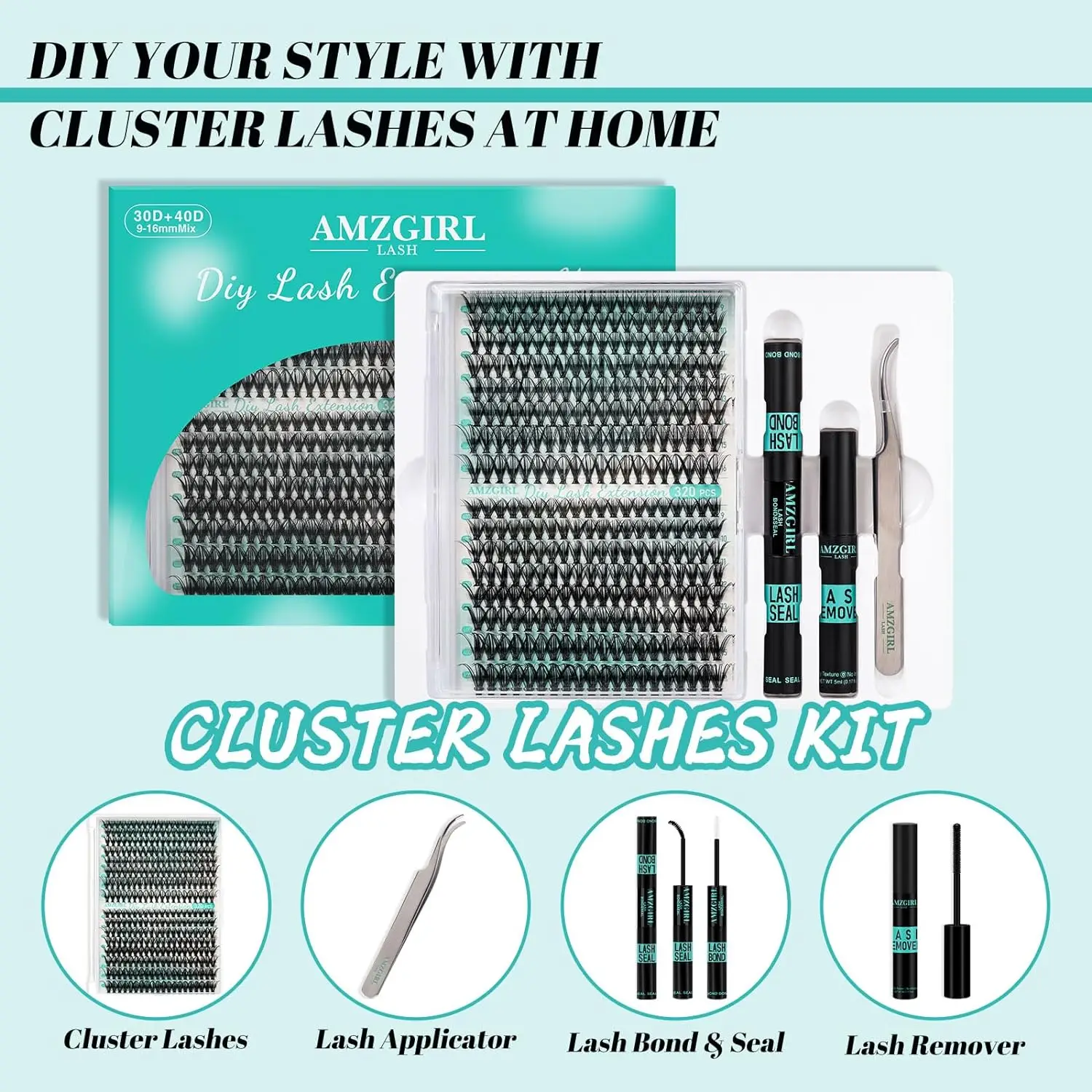 320PCS 30D+40D Individual Pre Cut Cluster Lashes Individual Eyelash Extensions Kit Invisible Band Segment Lashes