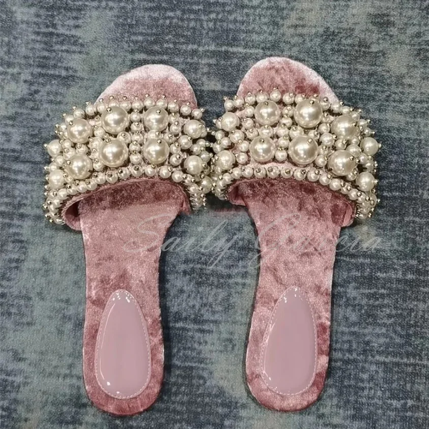 شباشب مخملية مفتوحة من الأمام بجزء سفلي مسطح وخط واحد للنساء بمقدمة مستديرة أنيقة سهلة الارتداء من الجلد للاستخدام الخارجي على الشاطئ #1