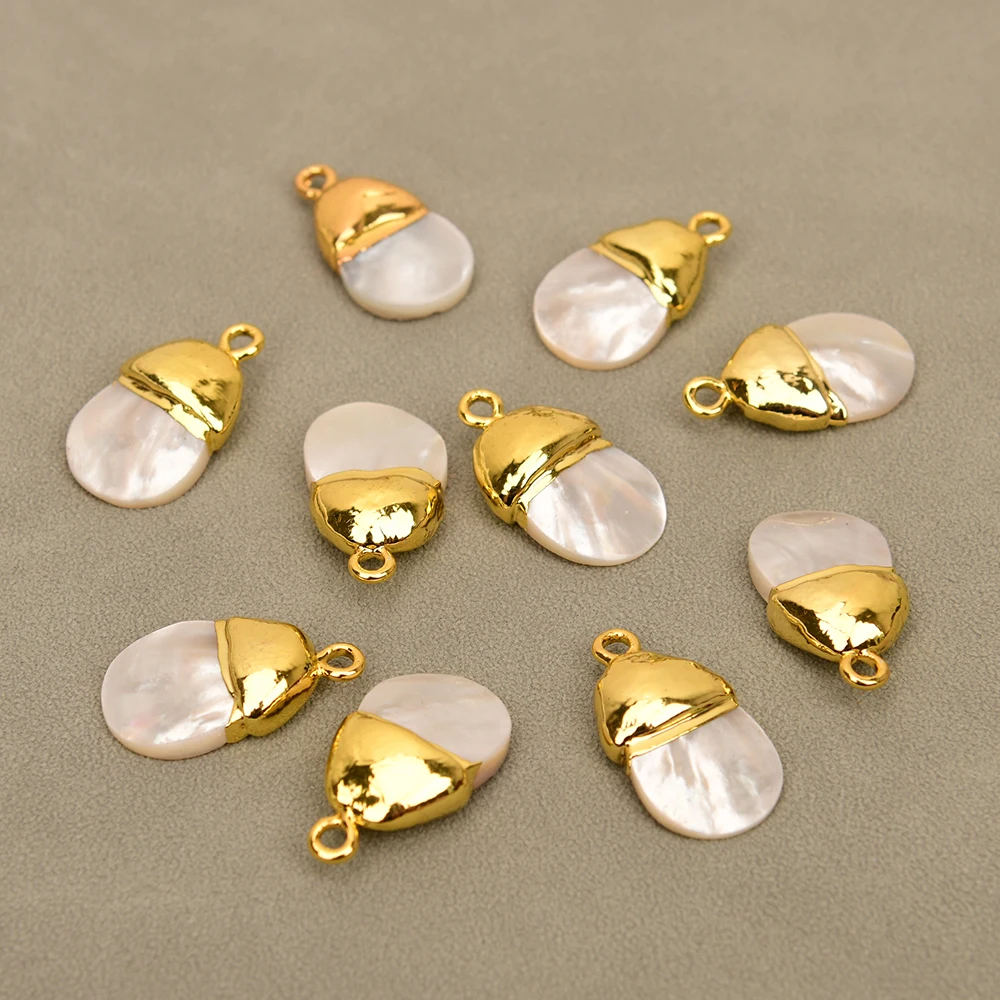 APDGG 10 Pcs Natural White Sea Shell Mother of pearl gold plated pendant necklace Handmade materials DIY