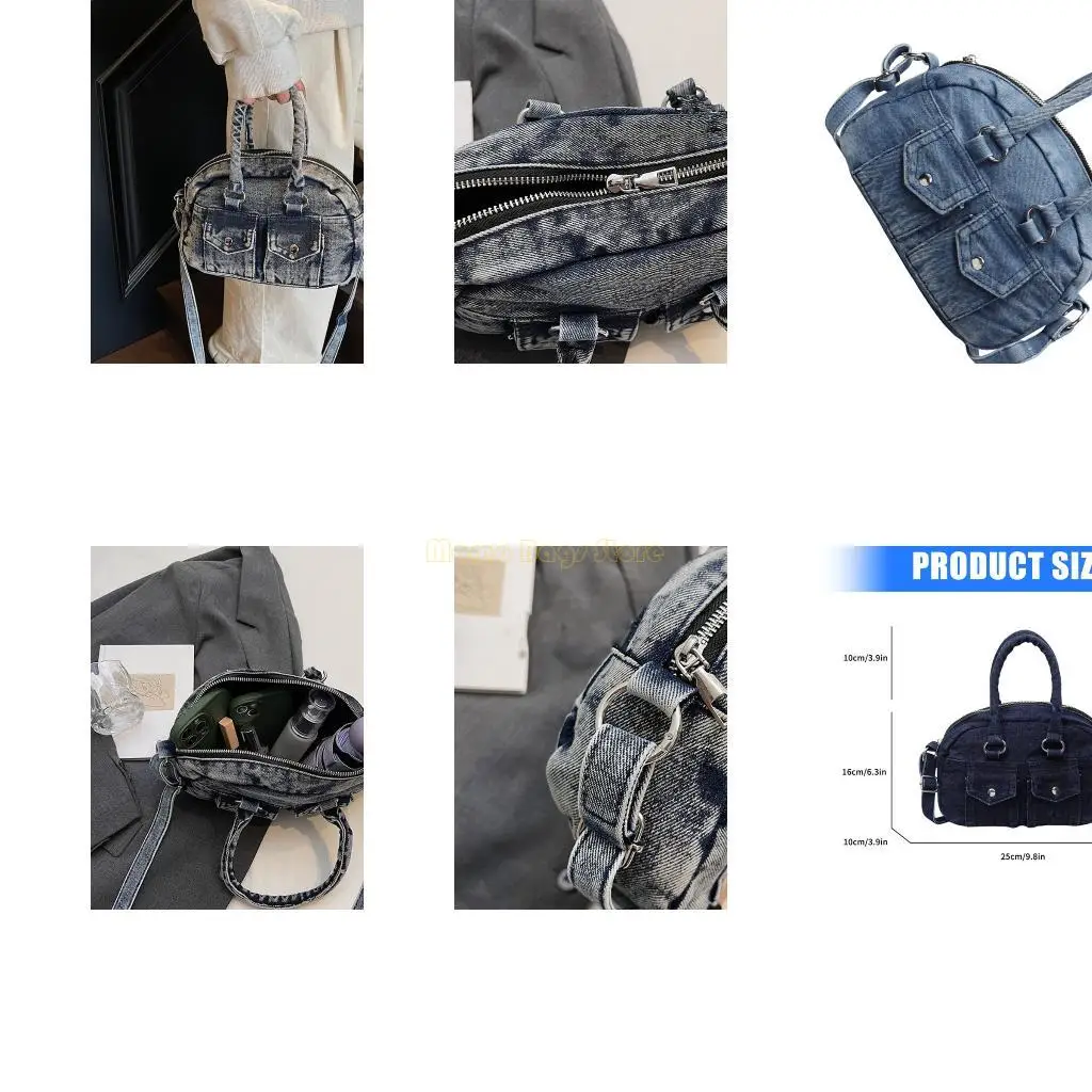 

X90D Retro Jeans Motorcycle Crossbody Bag Multi Pocket Design Shoulder Bags Practical Handbag for Daily Commute