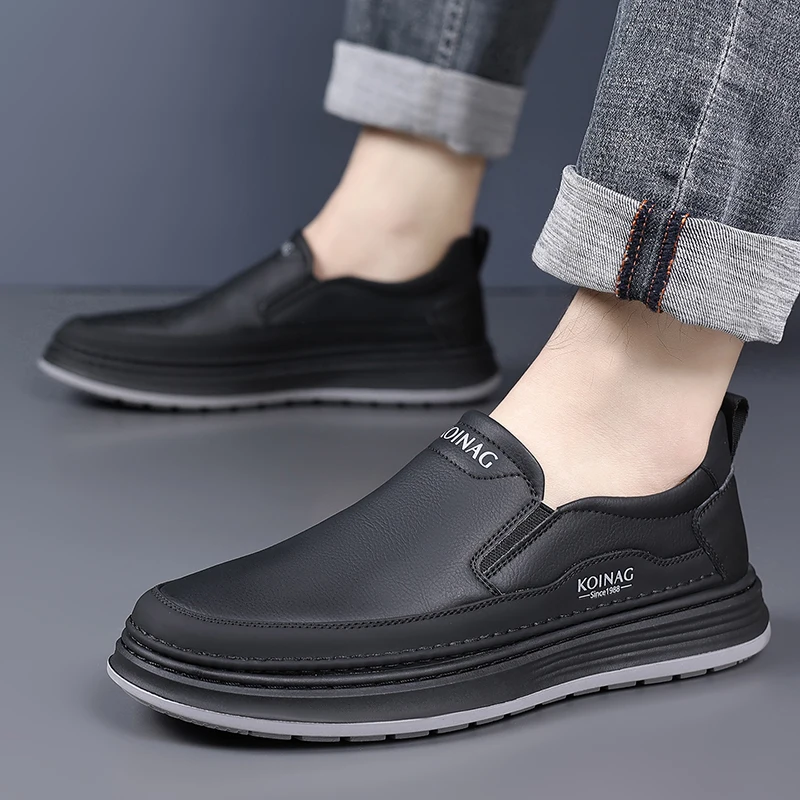 

Spring New Men's Comfortable Top Layer Cowhide Casual Leather Shoes Fashion Brand Men's Round Head Breathable Business Loafers