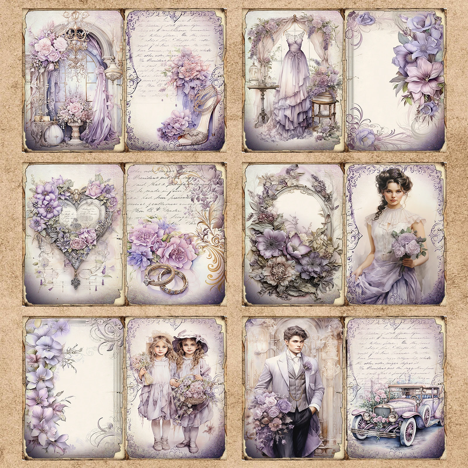 20 Sheets A5 Size Valentine\'s Day Wedding Purple Background Couple Suit Wedding Dress Vintage Grunge Journal Planning Scrapbook