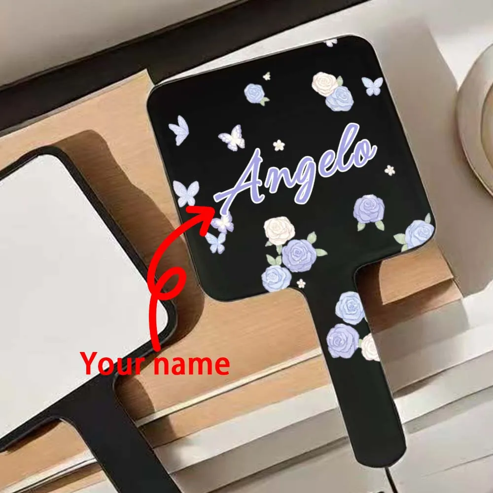 1pc Renowned custom black handheld mirror, handheld makeup mirror, small floral style mirror, portable makeup mirror