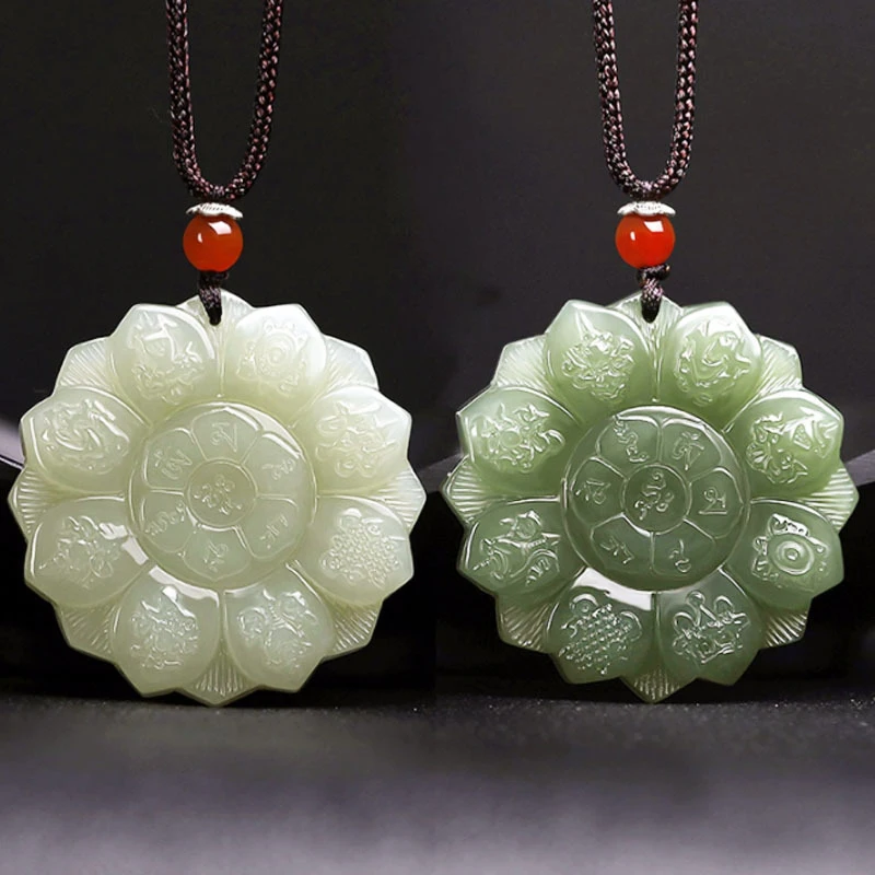 Hotan Six-Character Mantra Ethnic Style Double-Sided Jade Pendant