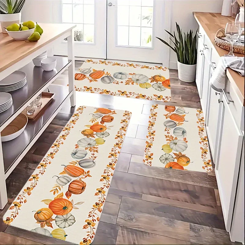 Fall Thanksgiving Pumpkin Kitchen Floormat Living Room Bedroom Non-slip Entrance Mat Garden Yard Carpet Thanksgiving Decorations