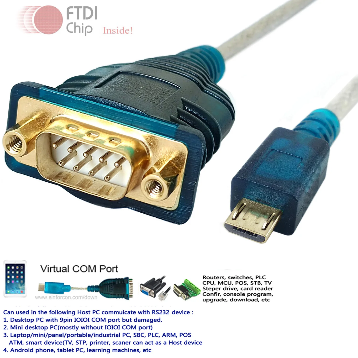 FTDI المسلسل كابل مايكرو USB إلى RS232 محول كابل FT232R رقاقة للهاتف المحمول الخلوية