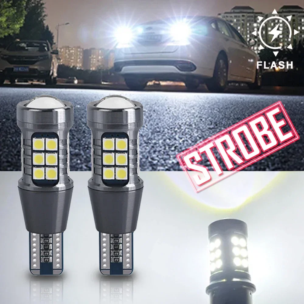 W16W LED T15 2600Lm Strobe Reverse Light Super Bright 6000K White 3030 SMD 12V 921 T16 Flashing Backup Brake Stop Bulb Red