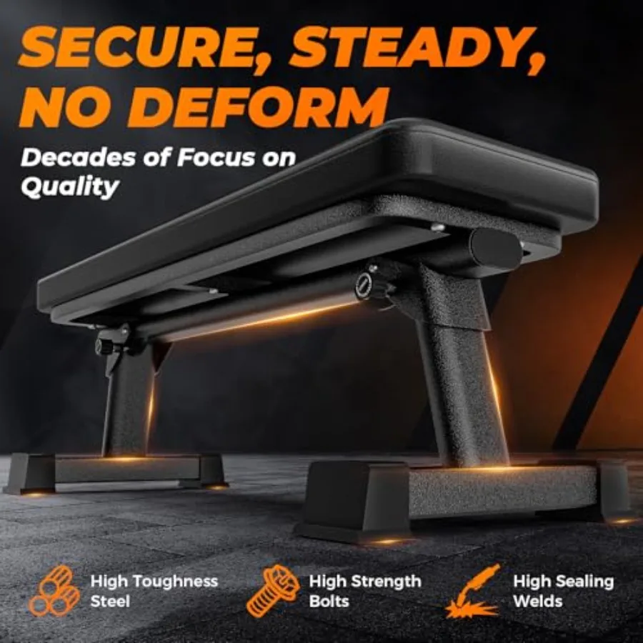 Semi-Commercial Foldable Flat Bench for Multi-Purpose Weight Training and Ab Workout Black 1000lb Weight Ccity Durable Steel Fr