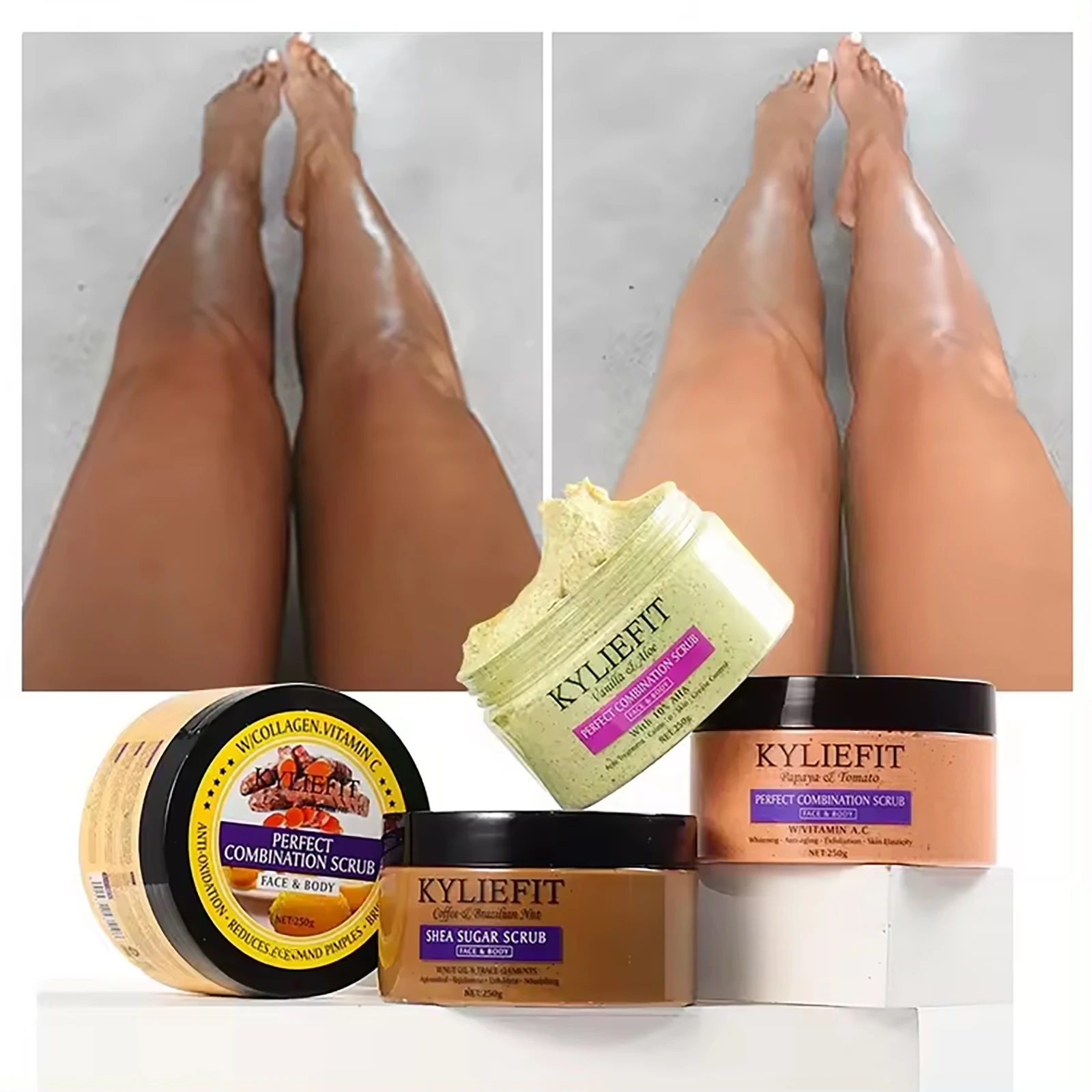 KYLIEFIT Natural Exfoliating Salt Body and Face Scrub, Helps with Moisturizing Skin, Dark Spots, Cellulite, Dead Skin, Wrinkles