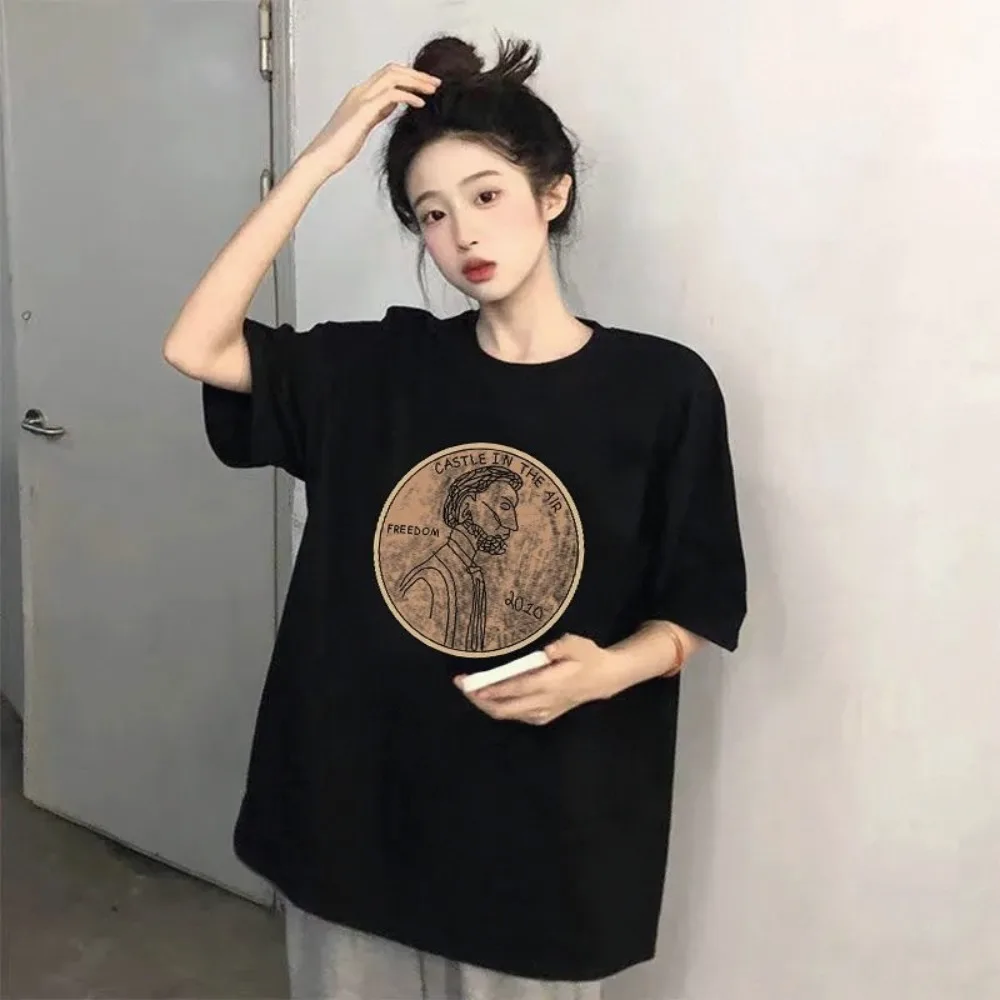 

Retro Loose Cotton T-shirt Cartoon Short Sleeve Plus Size Pullover Shirt Unisex O-neck Couple Clothing Tees Travel