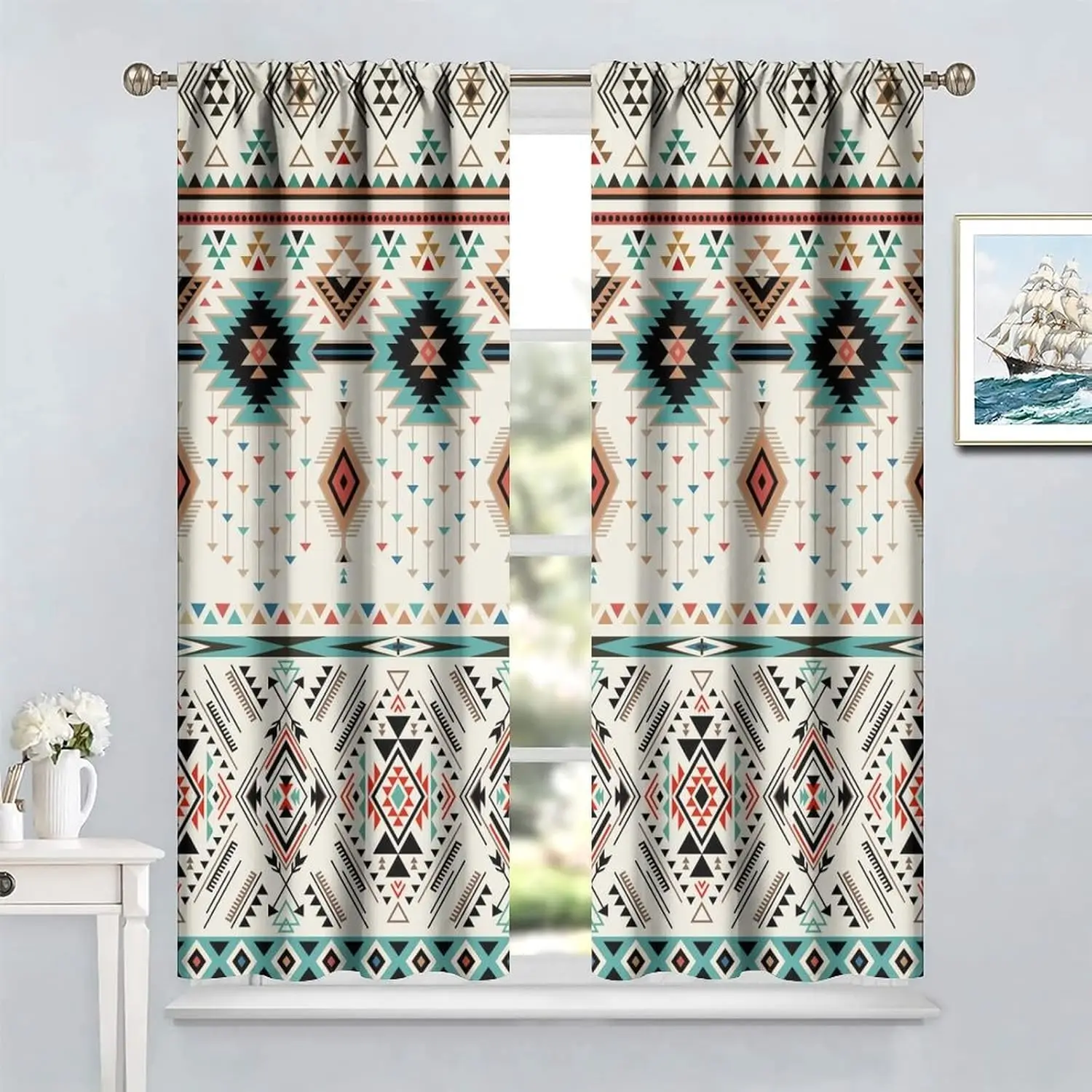 Aztec Curtains for Bedroom, Southwestern Ethnic Geometric Window Treatments for Living Room,Tribal Boho Elephant Native American