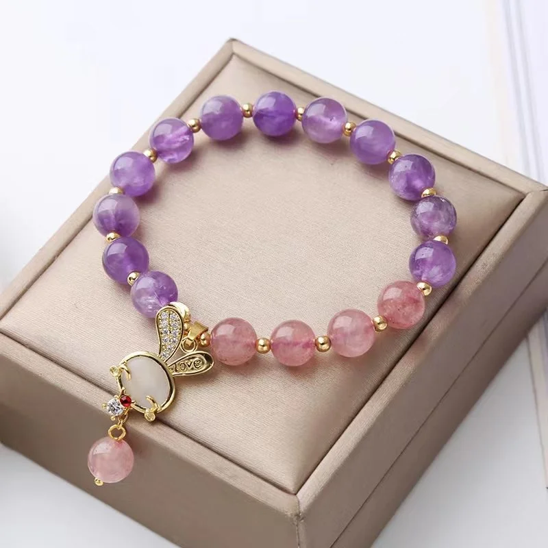 

party favors 2024 Amethyst Strawberry Crystal Bracelet Women's Rabbit Pendant girlfriend wedding gifts for guests birthdaty