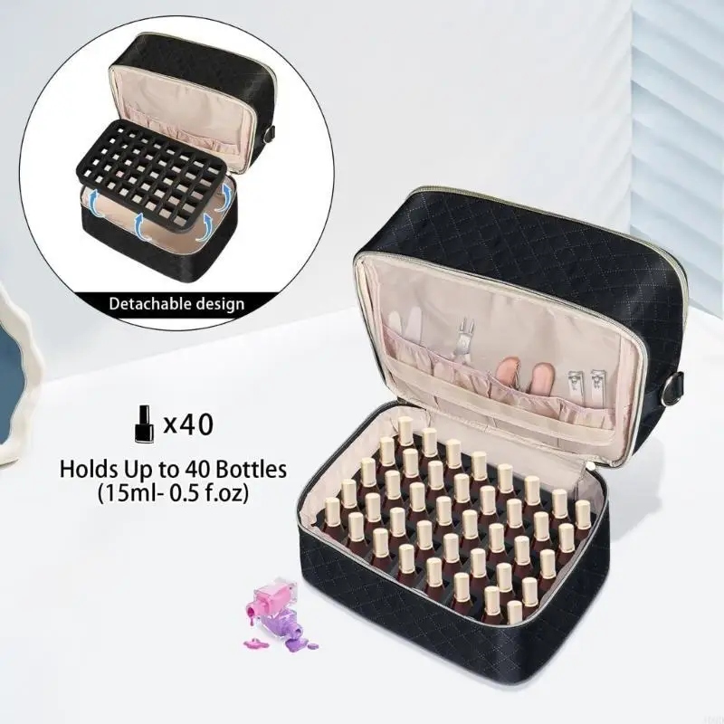 Spacious Nails Case Removable Tray Leakproof Structure Diamonds Pattern JOMD