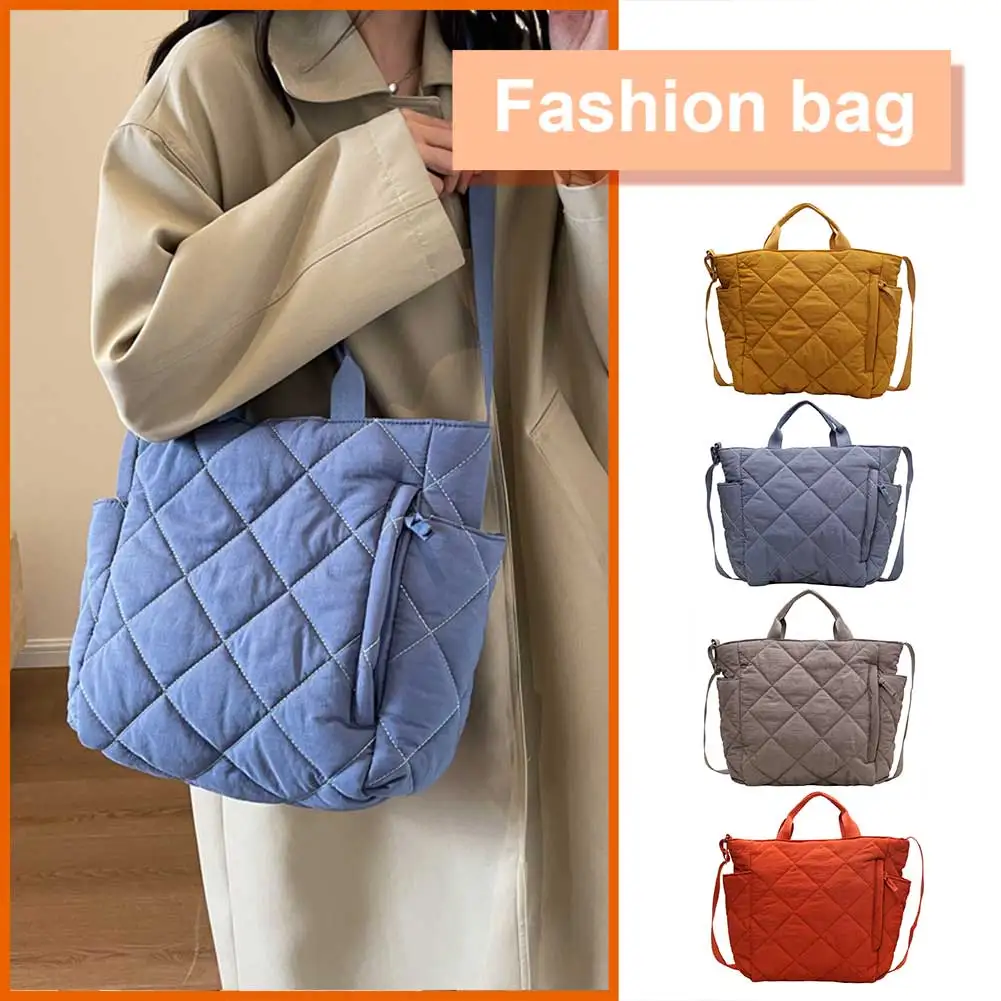 

Women Quilted Tote Bag Lightweight Puffer Hobo Handbag Large Capacity Fluffy Crossbody Bag Satchel Travel Bag Commuting Bag