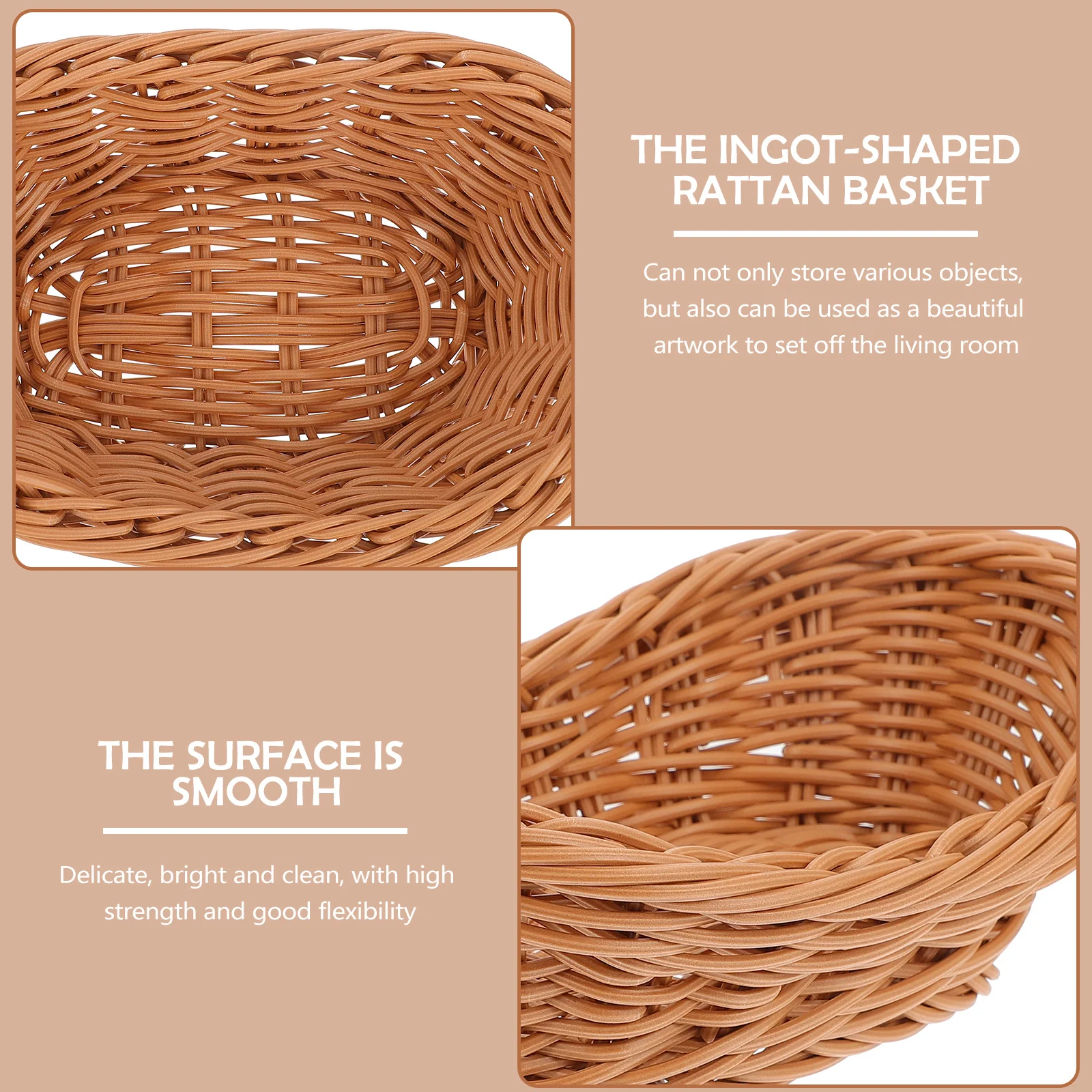 

1Pcs Woven Storage Basket Simulated Rattan Style Organizer Container for Kitchen Living Room Office Serving Snack Desktop Use