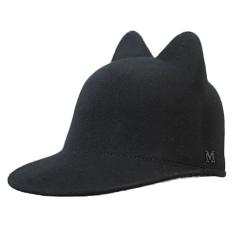 Wool Fedora Hats For Women Trendy Cat Ears Knight Hat British Fashion M Standard Equestrian Hat Cap Female Winter Peaked Cap