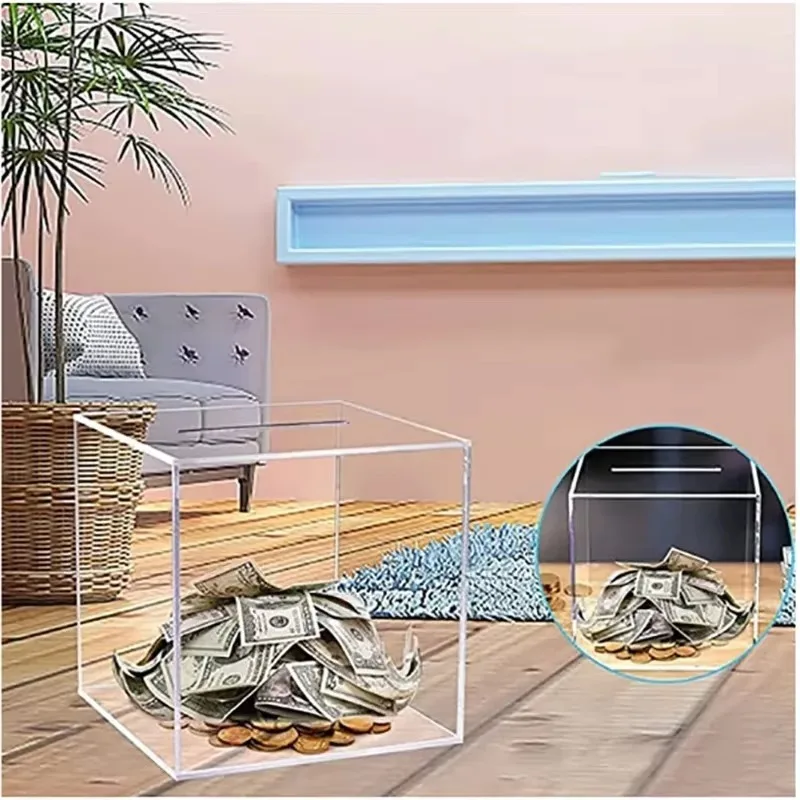 Transparent Saving Money Box Acrylic Piggy Banks Cannot Open Safe Box Dollar Storage Case Coin Saving Bank Desktop Decoration