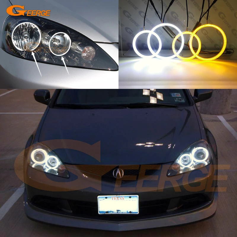 For Acura RSX 2005 2006 Ultra Bright Dual Color Switchback Day Light Turn Signal SMD LED Angel Eyes Kit Halo Rings