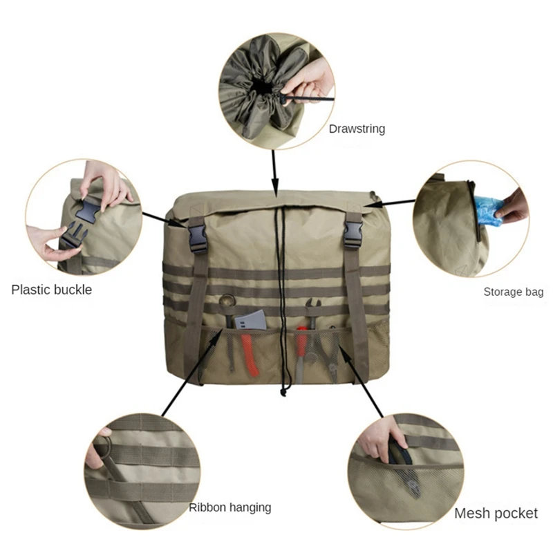 Large Capacity Spare Tire Storage Bag, Universal For Wrangler JK JKU JL JLU Parts For Outdoor Off-Road Recovery Gear, Khaki