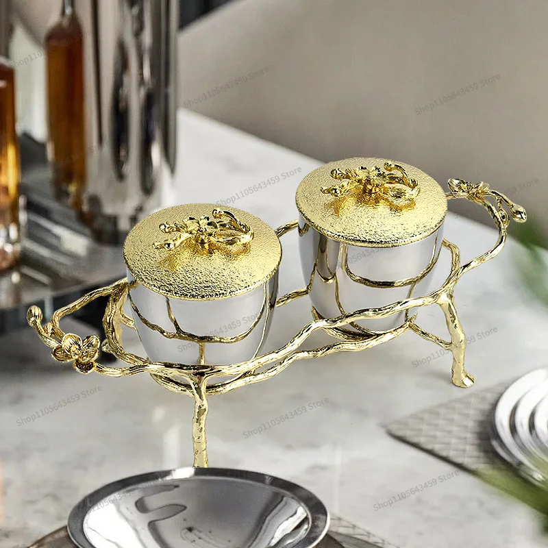 Suitable for stainless steel seasoning jar combination set, light luxury with lid, gold decorative plum blossom jewelry