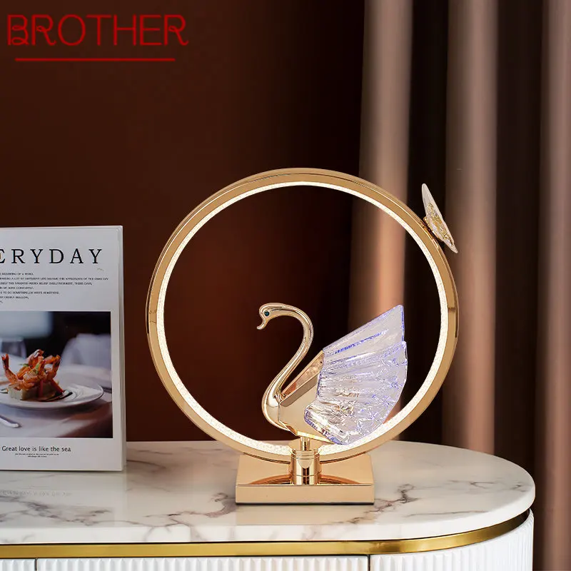 

BROTHER Modern Golden LED Swan Table Lamp Creative Design Desk Light Decor For Home Living Room