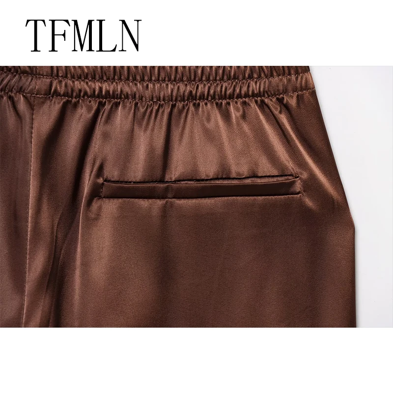 TFMLN 여성 새 여름 실크 레이스 반바지 팬티 모조 프릴 블루머 안티 노출 바지 로리타 새틴 속옷 반바지 드레스