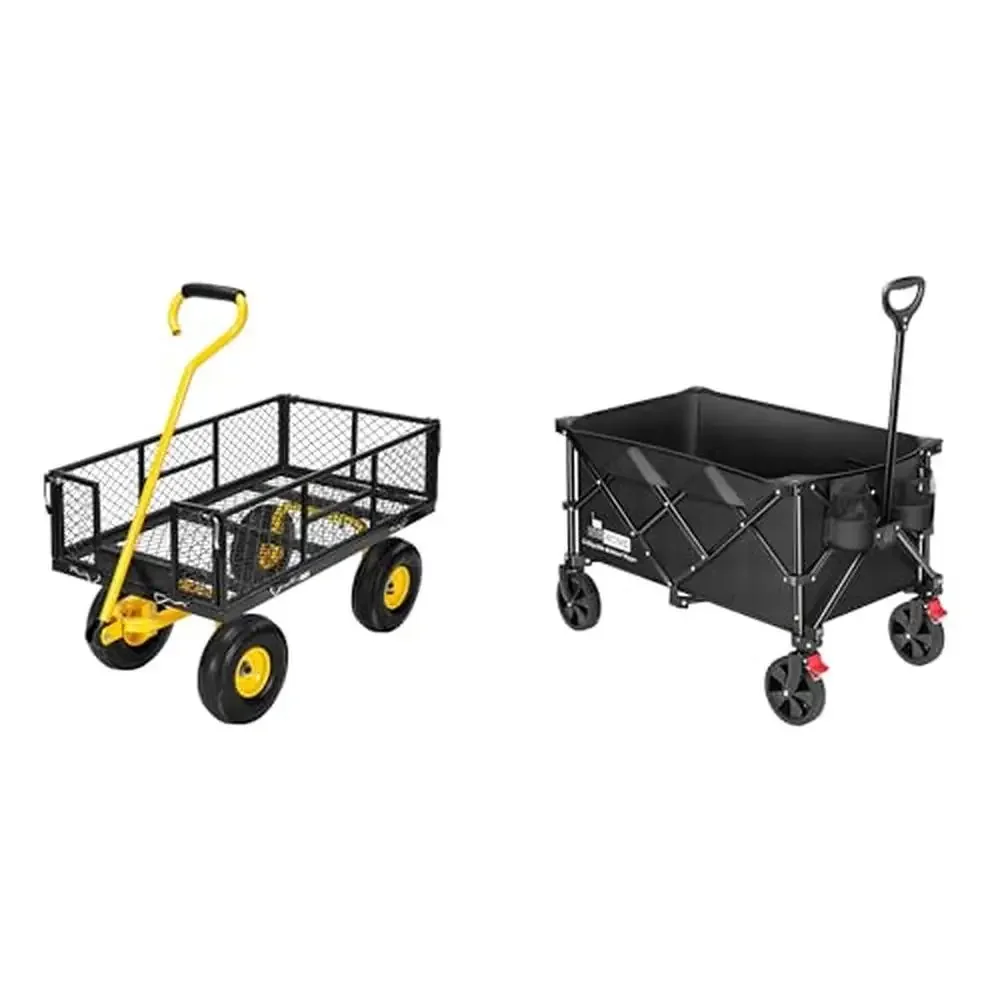 

Heavy Duty 880 Lbs Capacity Steel Mesh Garden Cart Folding Utility Wagon Removal Sides Wheels Upgraded Black Transport Outdoor