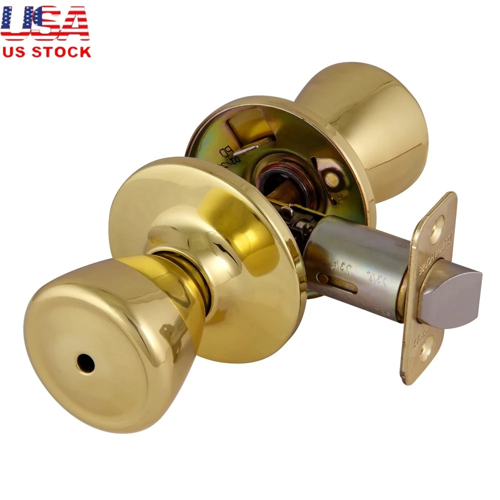 

Polished Brass Privacy Door Knob Heavy-Duty Lockable Bedroom Bath Left Right Hand Doors ANSI Grade-3 Security Easy Installation