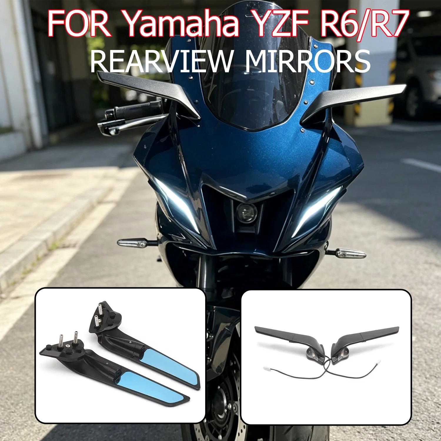 For Yamaha YZF R6 R7 Wind Wing Mirror With Anti-Glare Easy Install YZF R7 World GP 60th Anniversary With LED Rearview Mirrors
