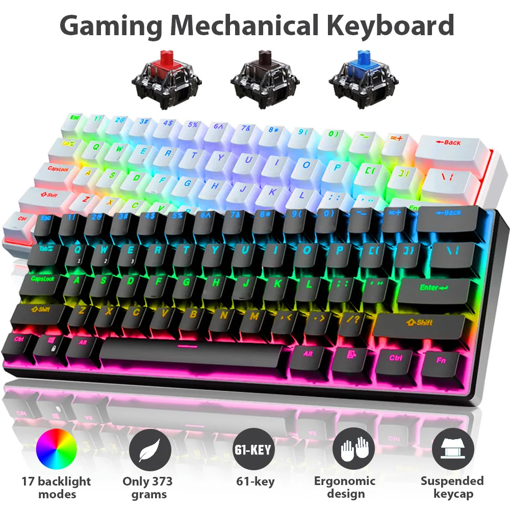 teclado mecanico com fio com 61 teclas usb rgb para computador laptop vermelho azul eixo do cha 01