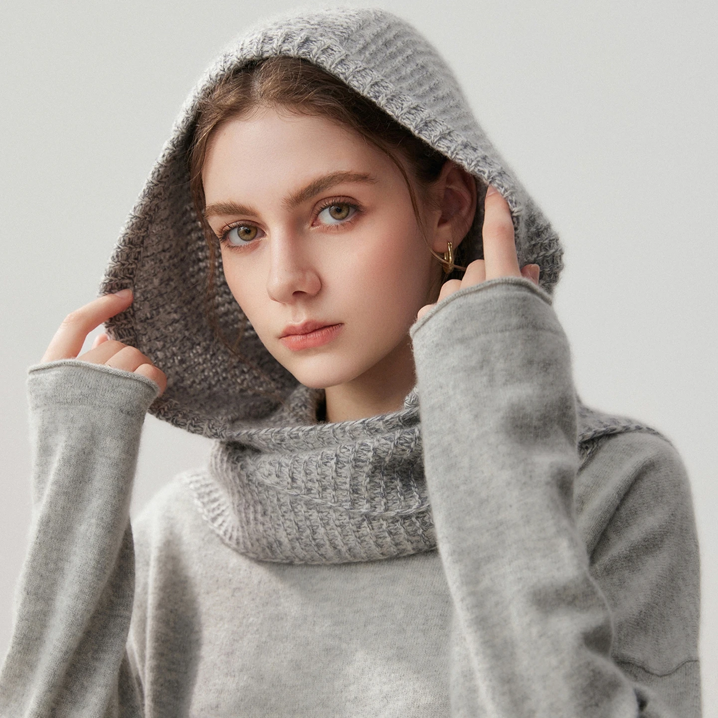 Winter New Women's Hooded Scarf 100% Cashmere Knit Scarf Hat Outdoor Warm Fashion Girl Cap Lady Quality Soft Scarf Neck Warmth