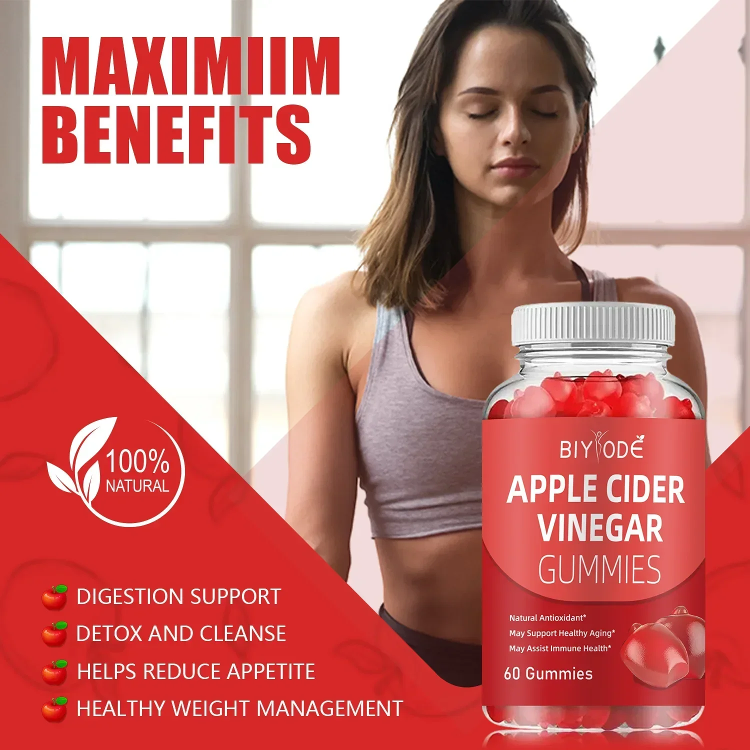 

1 bottle apple cider vinegar gummies to supplement nutrition promote digestion improve hypoglycemic health food