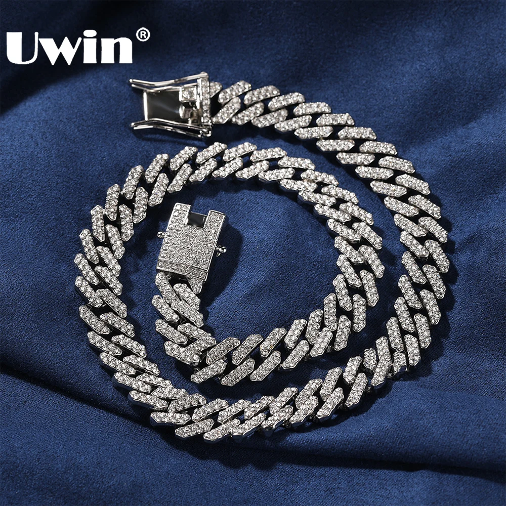 UWIN Micro Paved 12mm S-Link Miami Cuban Necklaces Hiphop Mens Iced Rhinestones Fashion Jewelry Drop Shipping