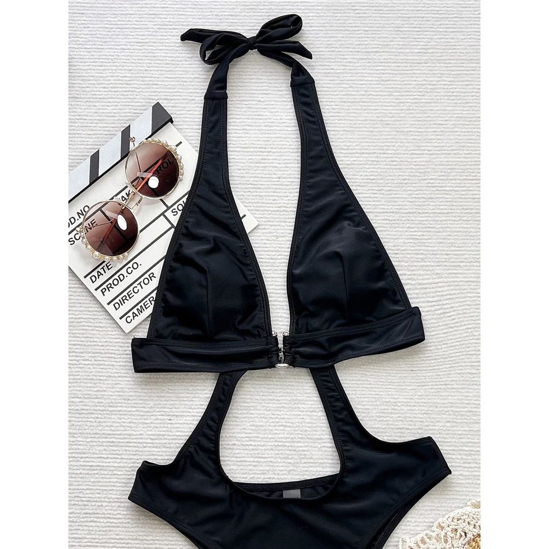 Sexy Badeanzug mit Ausschnitt am Bauch, Neckholder, rückenfrei, einteilig, Damen-Bademode, Monokini mit hohem Beinausschnitt, Badeanzug, Badebekleidung, V5883 – Detail 11