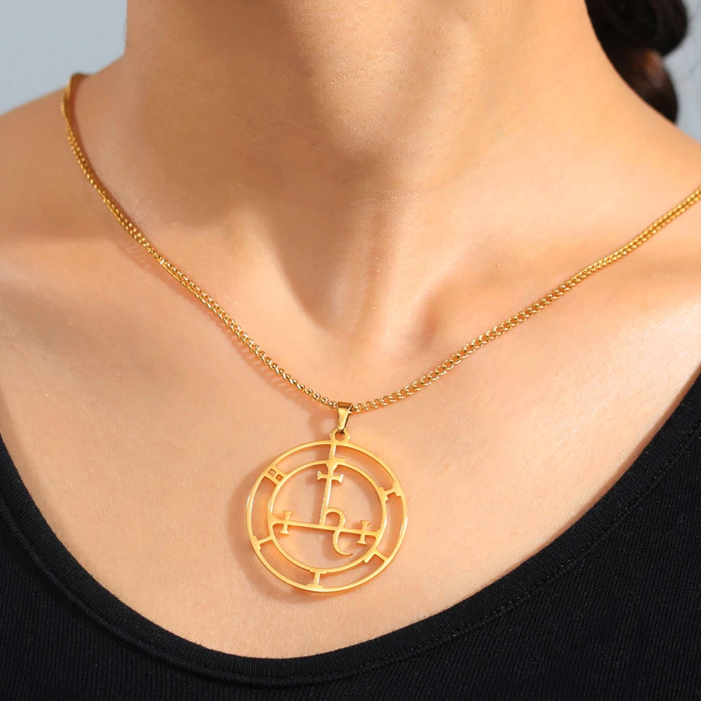 Lucktune Demon Seal Symbol Necklace Stainless Steel Satan Sigil of Lilith Amulet Pendant Chain Necklace for Women Men Jewelry image 3