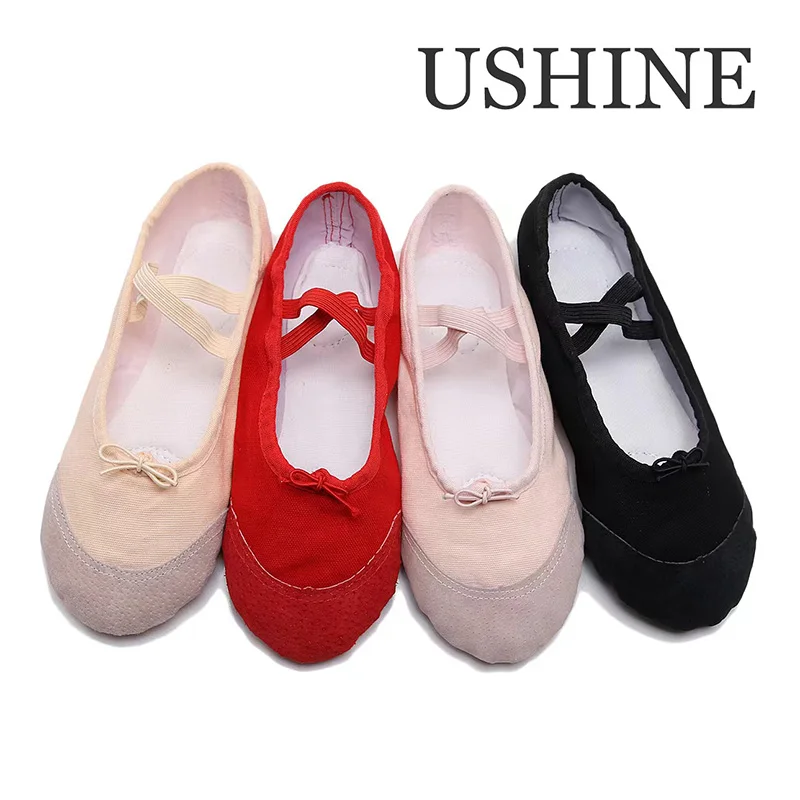 

USHINE Leather Head Ballet Canvas Dance Shoes Slipper for Kids Toddler Women Ballet Slippers for Dancing